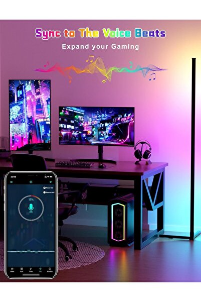 Cozylady 165cm Corner Floor Lamp, Smart RGB Floor Lamp, Dimmable LED Corner Lamp With Music Sync Col