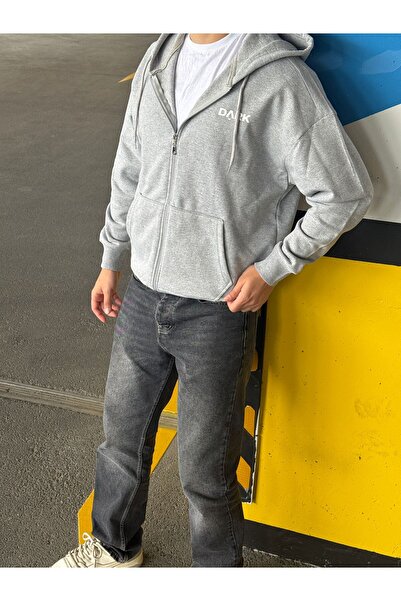 DARK MODA Чоловічий оверсайз-кардиган з принтом, застібкою-блискавкою та капюшоном