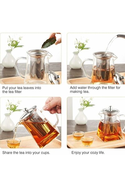 PUFO Infuzor de ceai exclusivist din sticlă cu filtru și capac metalic, 900 ml, transparent