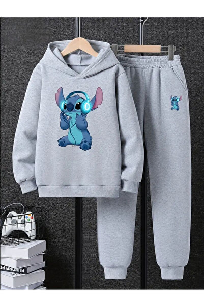 Baxia Çocuk Kapüşonlu Karakter Baskılı GRİ RENK Eşofman Takımı Hoodie