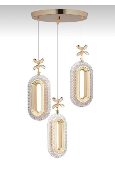Akgül 3'li Gold Kaplama Sarkıt Led Salon Avize 3 Renk Ledli