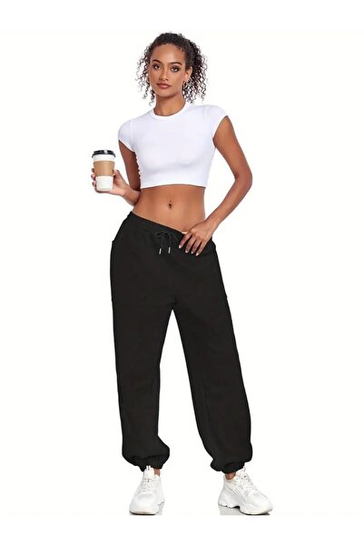 KİNNEAS Γυναικεία μαύρα JOGGER Αθλητικά ρούχα με φαρδιά εφαρμογή, υψηλής ποιό...