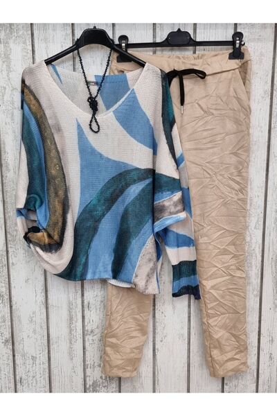 pudubutik Batik Print Italian Knitwear Sweater Beige