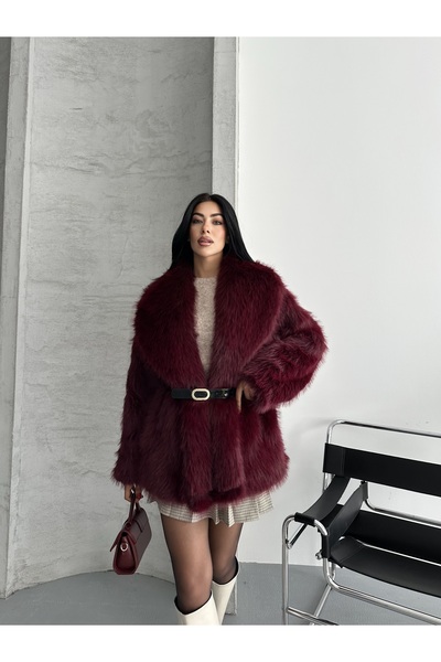 Fashionbox Premium Quality Extra Full Fur Lined Fur Coat with Belt 25103