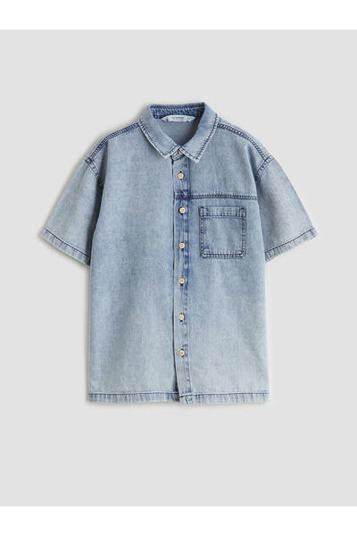 LC Waikiki LCW Kids Indigo Basic Kısa Kollu Erkek Çocuk Jean Gömlek