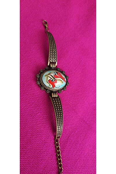 Nurtakı Tulip Flower Patterned Tile Copper Color Bracelet