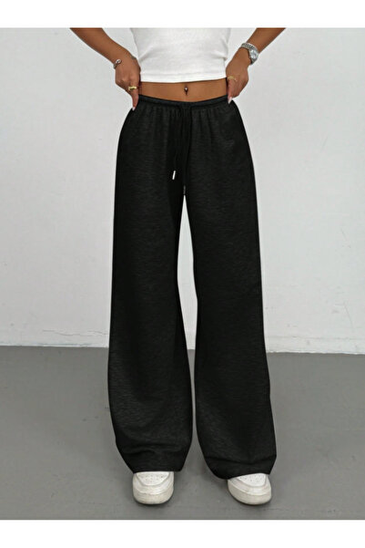 KİNNEAS Women's Black Plus Size Baggy Loose Cut Pants Six Stretchy Comfortabl...