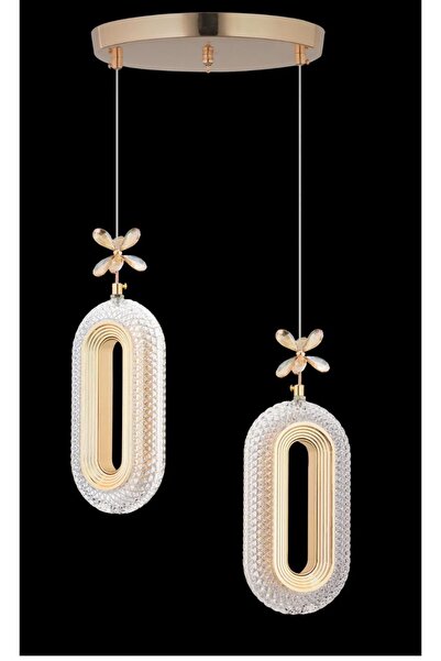 Akgül 2'li Gold Kaplama Sarkıt Led Salon Avize 3 Renk Ledli