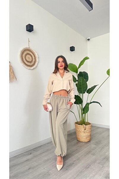 modadagiyim Women's Elastic Waist Pocketed Comfortable Baggy Trousers