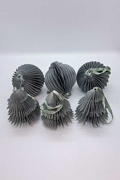 Linens Christmas Tree Ornament 6 Pieces, Silvery Gray