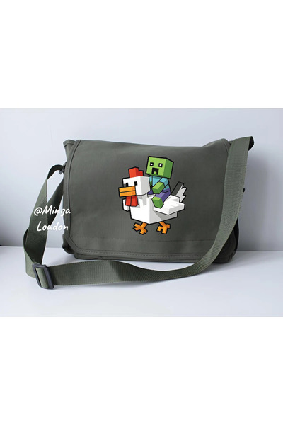 Minga London Geantă messenger cu imprimeu de desene animate kaki -mingalondon