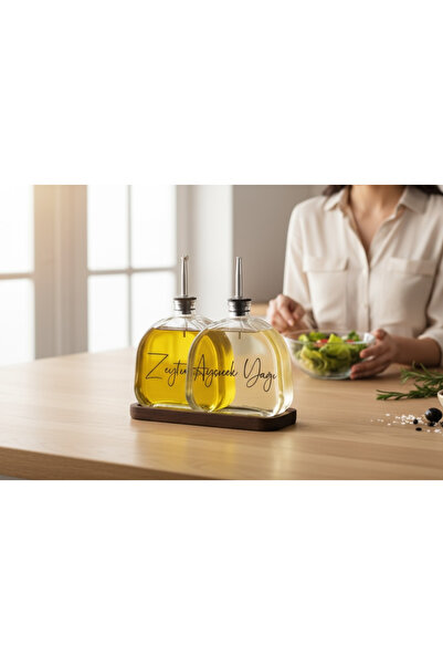 zezedesing 2-Piece Oval Glass Oil Dispenser with Stand Sunflower Oil & Olive ...