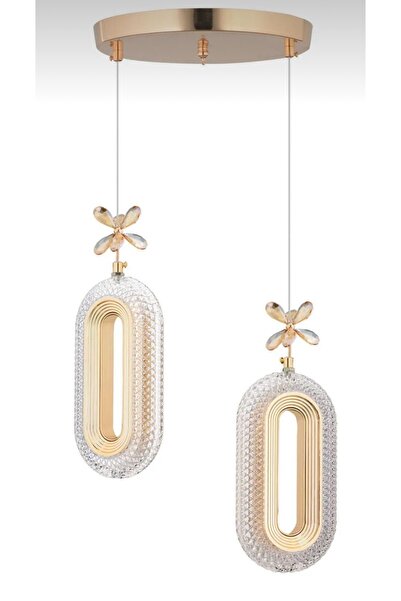 Akgül 2'li Gold Kaplama Sarkıt Led Salon Avize 3 Renk Ledli