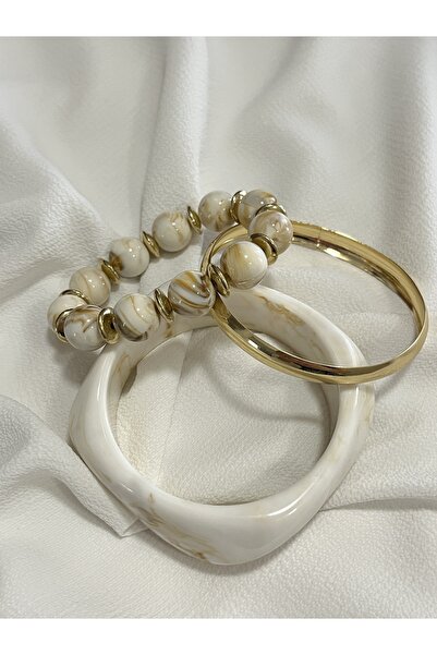 Çelik Lucky Store 3’lü Şık Minimalist Zarif Kemik ve Reçine Bileklik Seti