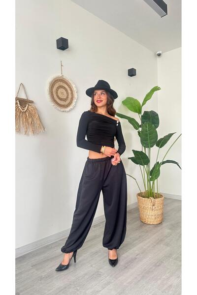 modadagiyim بنطلون شالوار مريح للنساء مع خصر مطاطي وجيوب