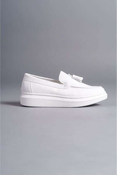 Zapatos SLW154 Blaze Bağcıksız Püsküllü Cilt Erkek Günlük Spor Klasik Ayakkabı CBT - Beyaz