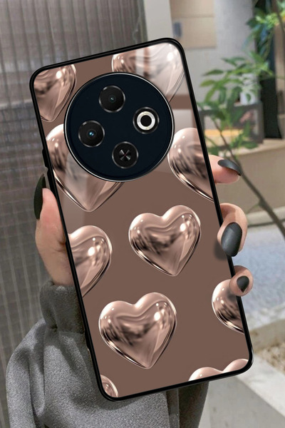 TECNO Spark 30C Uyumlu Kahverengi Kalp Tasarımlı Glossy Premium Kılıf