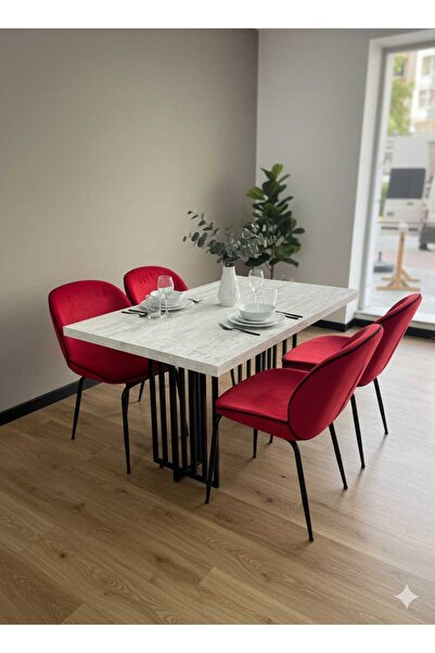 micasa CasaModern Serisi, Traverten Görünümlü, Siyah Metal Ayaklı, MDF Yemek ...