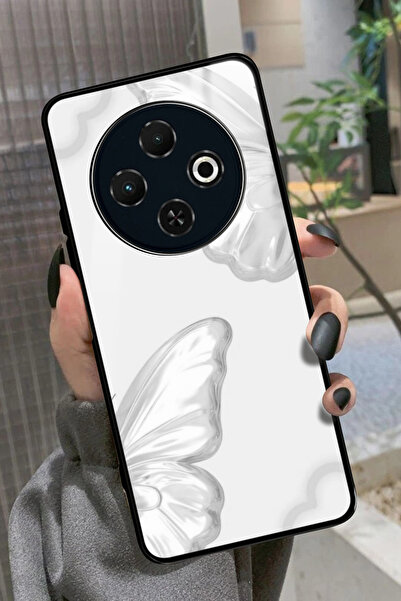 TECNO Spark 30C Uyumlu Beyaz Kelebek Tasarımlı Glossy Premium Kılıf