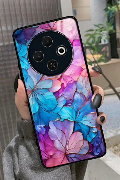TECNO Spark 30C Uyumlu Pembe Çiçek Tasarımlı Parlak Premium Kılıf