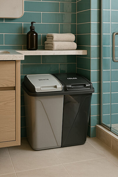 sonnenflügel Modern İki Bölmeli Kirli Çamaşır Sepeti - Banyo Çamaşır Sepeti 9...