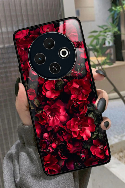 TECNO Spark 30C Uyumlu Kırmızı Çiçek Tasarımlı Glossy Premium Kılıf