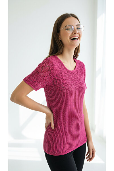 Digz fashion تي شيرت تريكو محبوك باللون الوردي