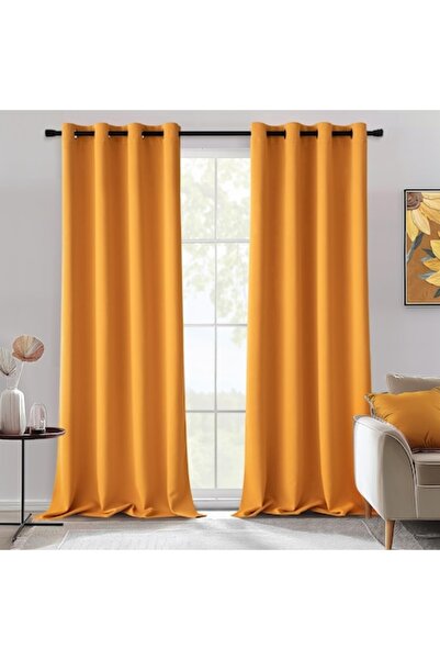 MEEDEN Set 2 Pieces Blackout Curtains, 140 x 245 cm, Yellow Mustard