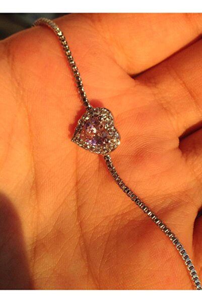 stainless steell zirkon taşlı kalpli pembe paslanmaz çelik kolye ve bileklik seti