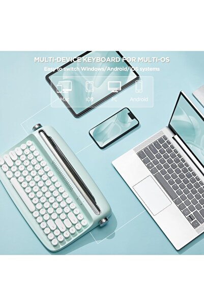 YUNZII لوحة مفاتيح لاسلكية للآلة الكاتبة | تصميم كلاسيكي، بلوتوث، وحامل مدمج لأجهزة الكمبيوتر/الأجهزة اللوحية