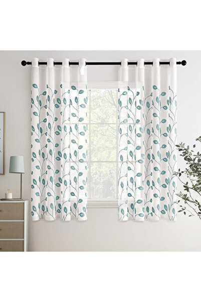 OEM Perdele albe transparente cu model floral albastru 260x140 cm