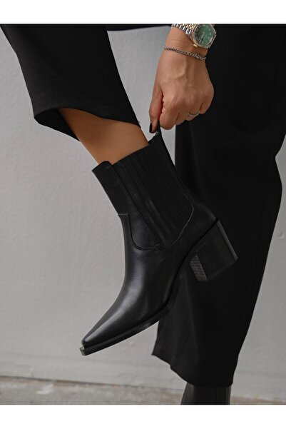 ECENİN BUTİĞİ Rudy Siyah Hakiki Deri Kadın Bot