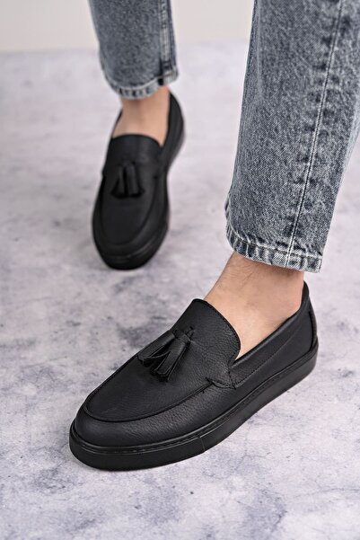 Zapatos SLW153 Bloom Bağcıksız Püsküllü Cilt Erkek Günlük Spor Klasik Ayakkabı CST - Siyah