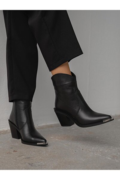 ECENİN BUTİĞİ April Siyah Hakiki Deri Kadın Bot