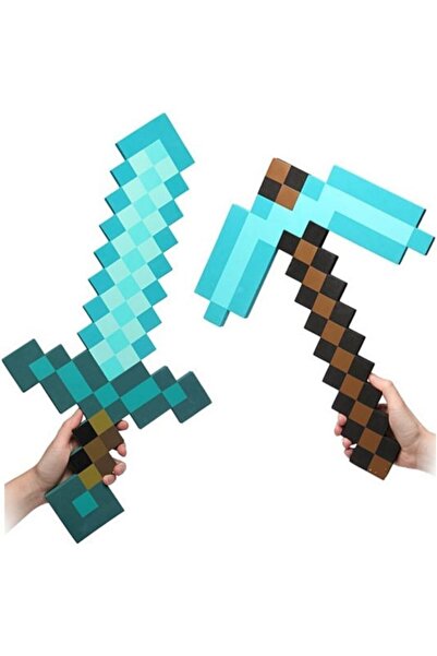 REZZOSS مجموعة سيف وفأس إسفنجية من ماين كرافت، مكونة من قطعتين، رمادي/أسود، م...