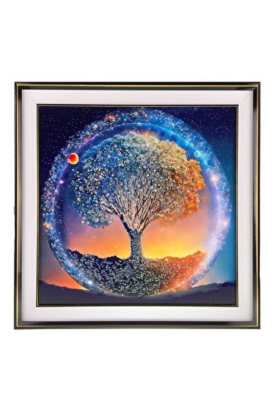 velve Αφηρημένος πίνακας, με λαμπερό εφέ, Κοσμικό Δέντρο, σε χρυσό πλαίσιο, 7...