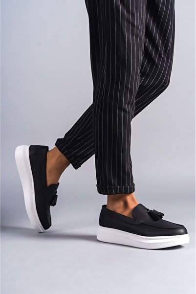 Zapatos SLW154 Blaze Bağcıksız Püsküllü Cilt Erkek Günlük Spor Klasik Ayakkabı CBT - Siyah