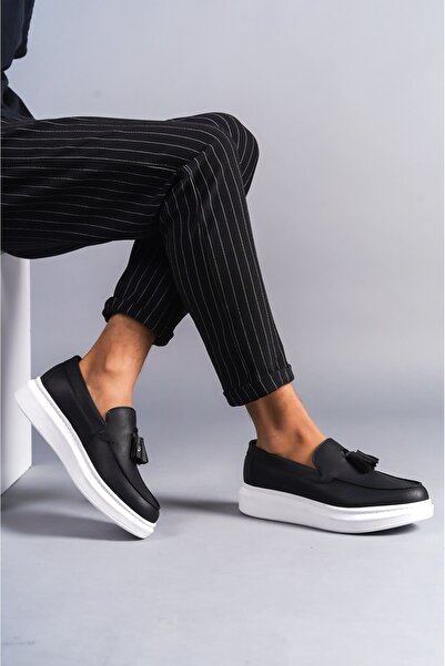 Zapatos SLW154 Blaze Bağcıksız Püsküllü Cilt Erkek Günlük Spor Klasik Ayakkabı CBT - Siyah