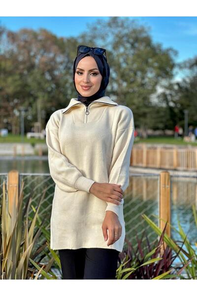 Nergis Neva Butik New season collar zippered knitwear tunic