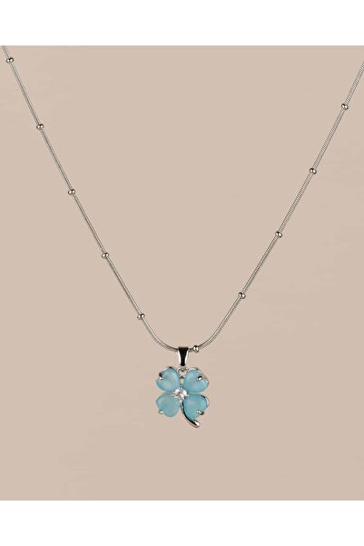 Portakal Esintisi قلادة من الفولاذ على شكل زهرة من حجر الأوبال الأزرق من إلفورا