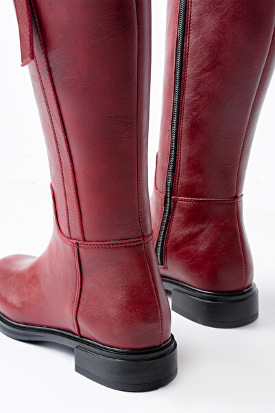 SEEM & BE Rosalyn Fermuarlı Gold Aksesuarlı Bordo Çizme