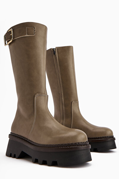 Limoya Hely Mink Buckle Detailed High-Sole Women's Boots