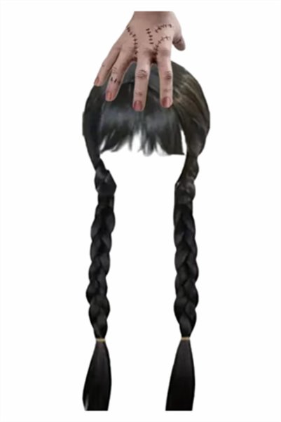 Trade Bazaar Wednesday Addams Character Wig – 61 cm Length, Heat Resistant Synthetic Braided Hair, Natural Black, H
