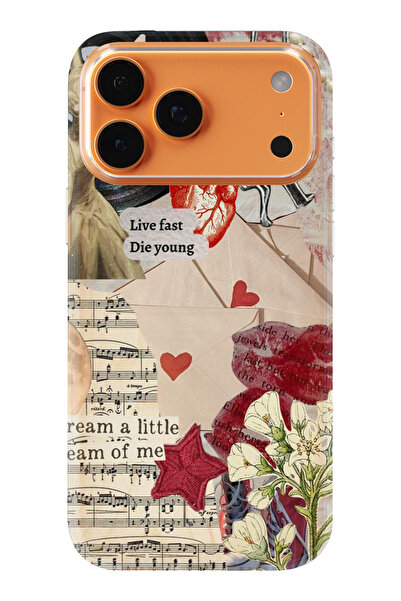 moonset Iphone 17 PRO MAX Uyumlu Live Fast Kolaj Tasarımlı Baskılı Şeffaf Tel...