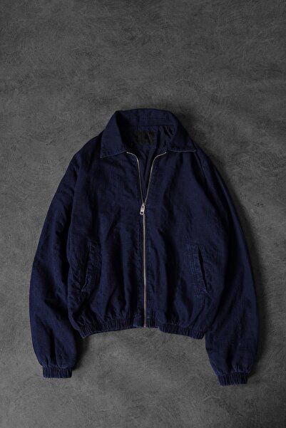 Slatra Мъжка тъмносиня яке с цип и бродерия