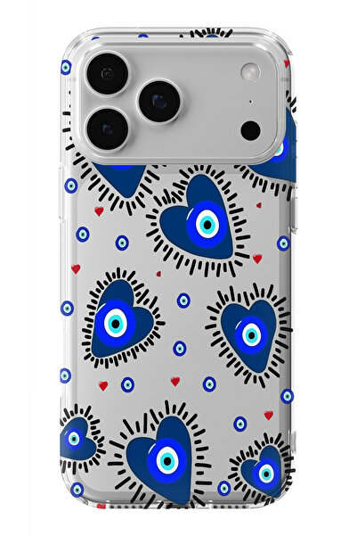 moonset Iphone 17 PRO MAX Uyumlu Nazar Kalpler Tasarımlı Baskılı Şeffaf Telef...