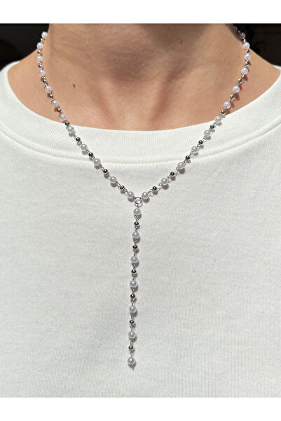 Eylülün Takısı Women's Silver Color Pearl Beads Y Necklace
