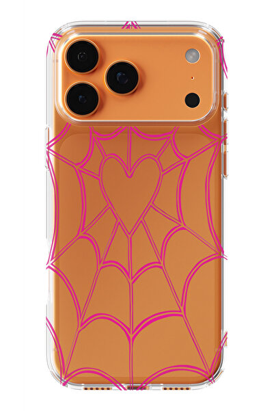 moonset Iphone 17 PRO MAX Uyumlu Kalpli Örümcek Ağı Tasarımlı Baskılı Şeffaf ...