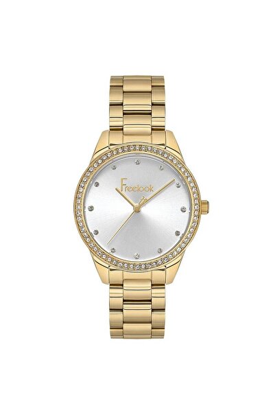 Freelook Kadın Altın- Çelik Kasa Yuvarlak Kadran Metal Kordonlu Kol Saati Qua...