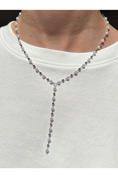 Eylülün Takısı Women's Silver Color Pearl Beads Y Necklace